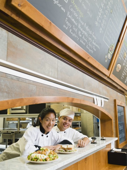 Chefs in restaurant.