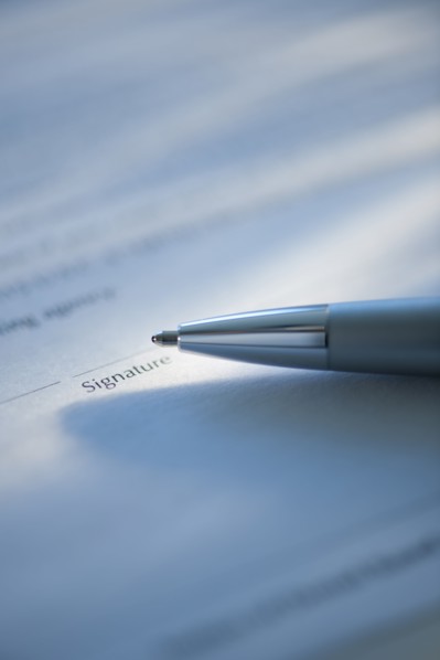 Pen and signature line.