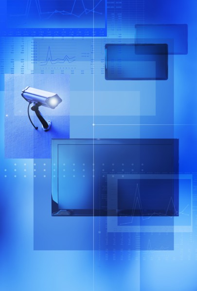 Surveillance camera and monitors.
