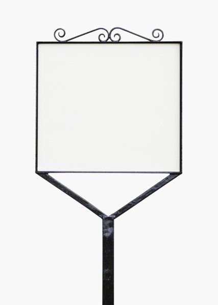 Wrought iron notice board sign. Photo : Jon Boyes