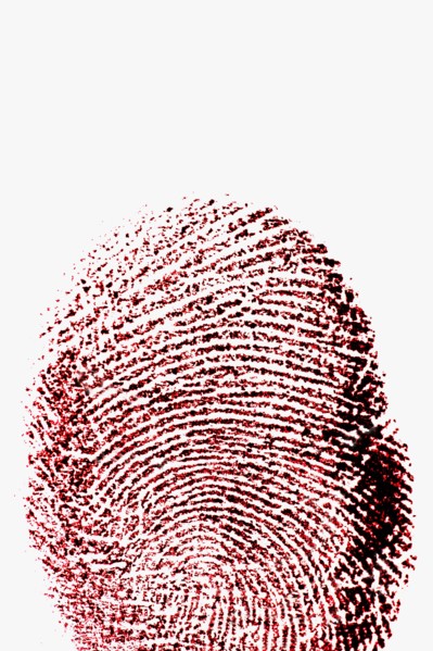 Close up of fingerprint on white background.