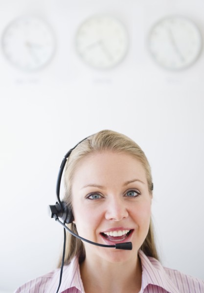 USA, New Jersey, Jersey City, Portrait of young female call centre agent. Photo : Jamie Grill