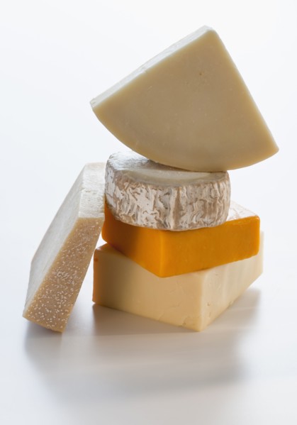 Pieces of different cheese.