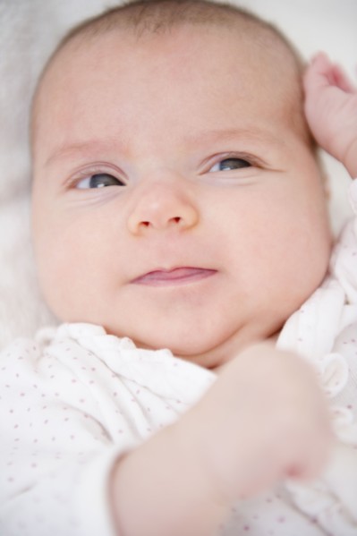 USA, New Jersey, Jersey City, Baby girl (2-5 months) portrait. Photo : Jamie Grill Photography