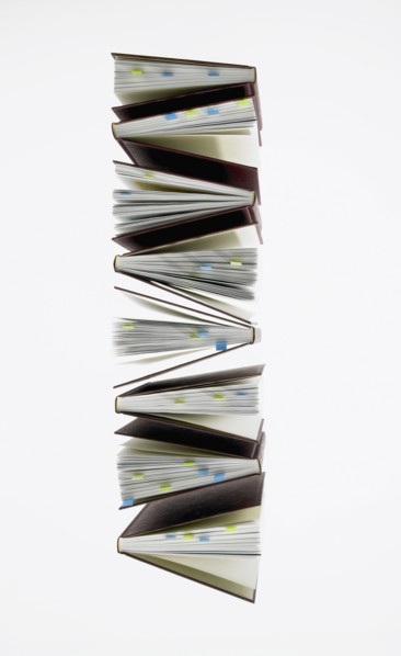 Studio shot of books in row. Photo : David Arky