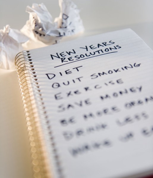 Close up of notebook with list of resolutions for new year. Photo : Jamie Grill Photography