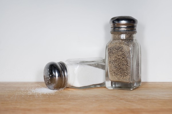 Spilled salt and pepper.