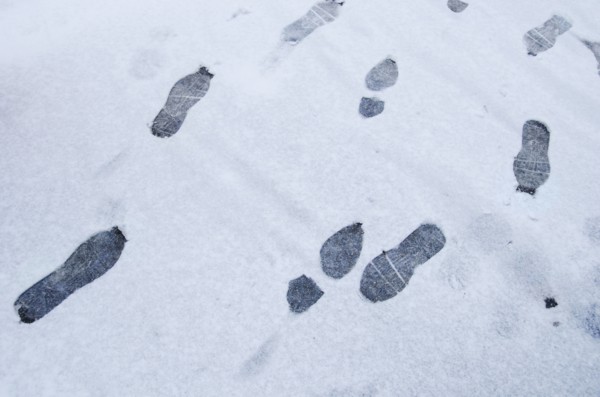 Footprints in snow.