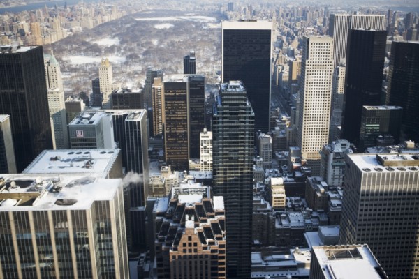 USA, New York City, View of Manhattan covered with snow, with Central Park in background. Photo :