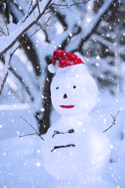 USA, New York, New York City, snowman in snowflakes.