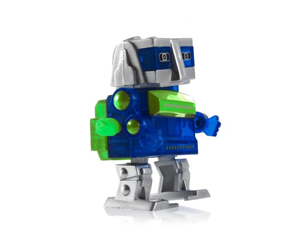 Toy robot on white background. Photo: David Arky