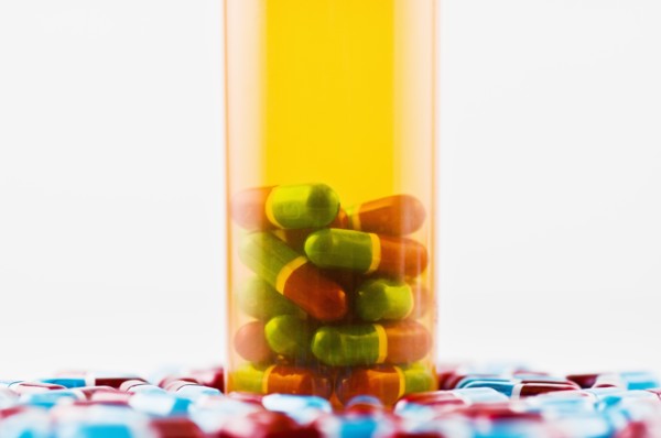 Studio shot of capsules and pill bottle. Photo : Antonio M. Rosario