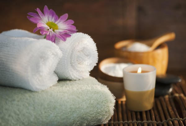 Close up of spa accessories.