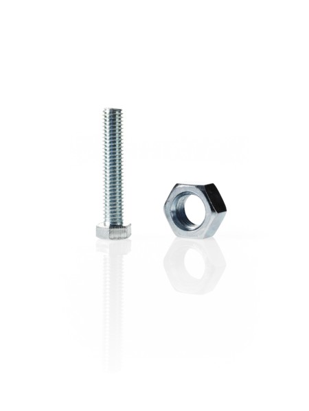 Studio shot of bolt and nut. Photo : David Arky