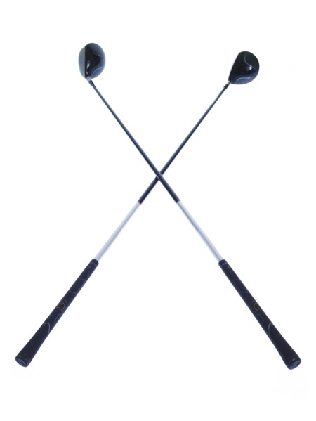 Two golf clubs on white background. Photo : David Arky