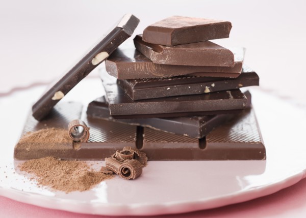 Close up of pieces of chocolate bars.