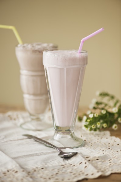 Close up of strawberry ice cream soda.
