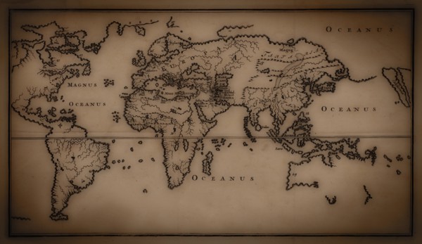 Close up of antique world map.