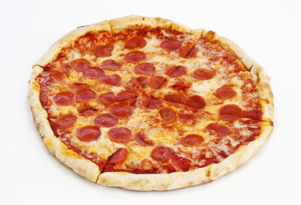 Studio shot of pepperoni pizza.