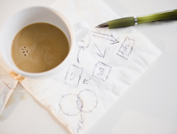 Studio shot of napkin with doodle. Photo: Jamie Grill Photography