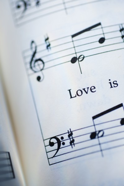 Close up of sheet music with notes.
