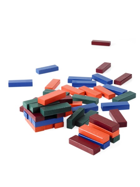 Studio shot of colorful wooden jenga blocks. Photo : David Arky