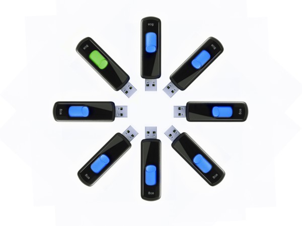 USB sticks on white background. Photo : David Arky