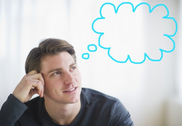 Man with thought bubble over head. Photo : Daniel Grill