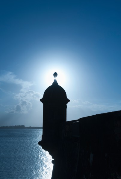 Puerto Rico, Old San Juan, Silhouette of Fort San Felipe del Morro.