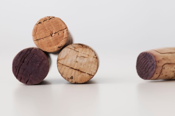 Wine corks on white background.