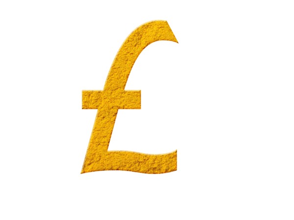 Studio shot of Mustard Powder making British Pound Sign on white background. Photo : David Arky