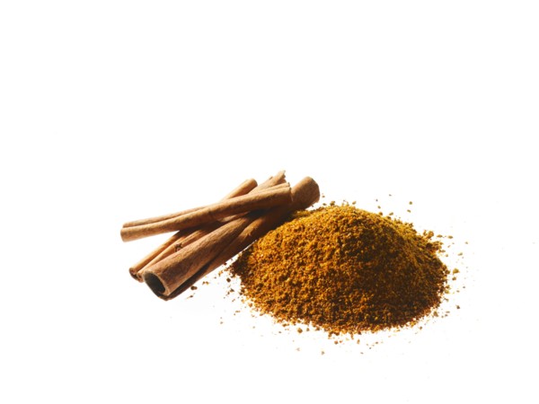 Studio shot of Ground Cinnamon and Cinnamon Sticks on white background. Photo : David Arky