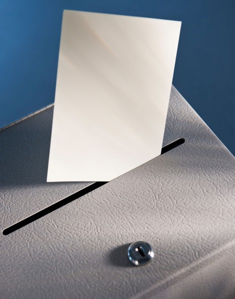 Ballot box and blank paper, studio shot. Photo: Daniel Grill