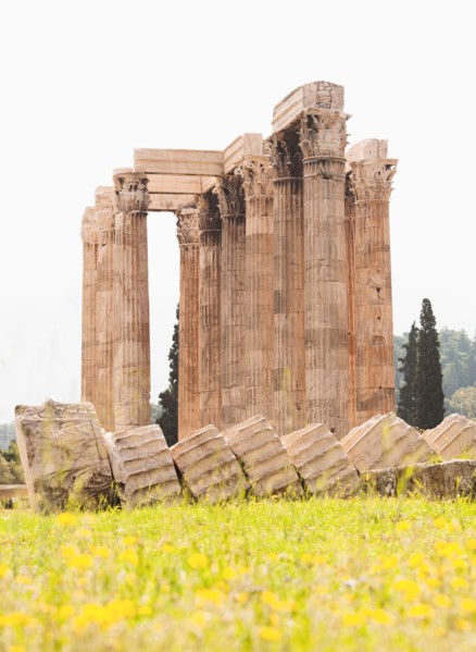 Greece, Athens, Corinthian columns of Temple of Olympian Zeus.