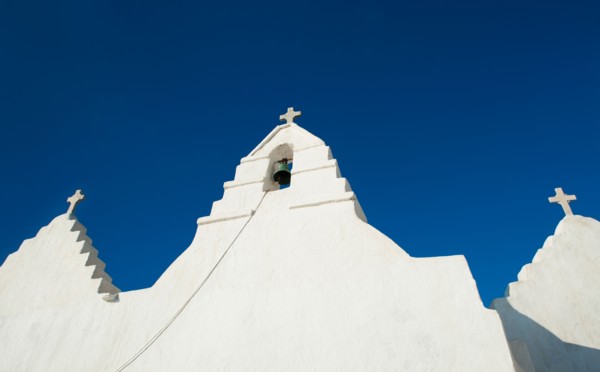 Greece, Cyclades Islands, Mykonos, Church bell tower.