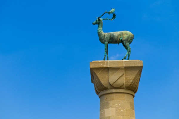 Greece, Rhodes, Deer statue in Mandraki Harbor.
