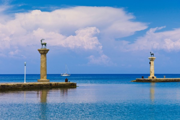 Greece, Rhodes, Deer statue in Mandraki Harbor.