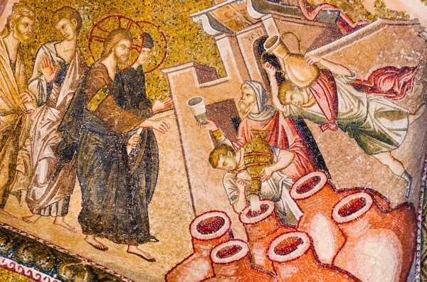 Turkey, Istanbul, Kariye Museum, Turning water into wine, fresco.