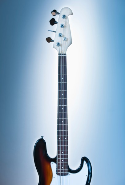 Close up of electric guitar on blue backgrounds. Photo: Daniel Grill