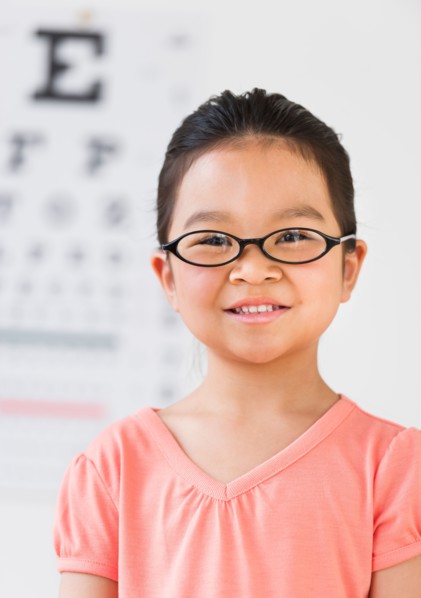 Girl (6-7) at eye exam.