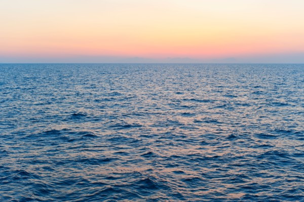 Aegean Sea horizon at sunset.