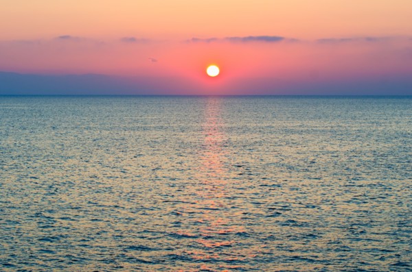 Aegean Sea horizon at sunset.