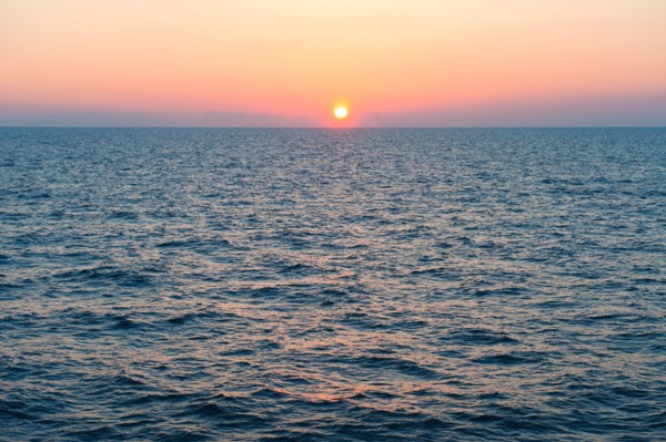 Aegean Sea horizon at sunset.