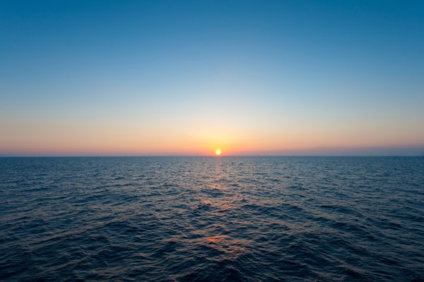 Aegean Sea horizon at sunset.