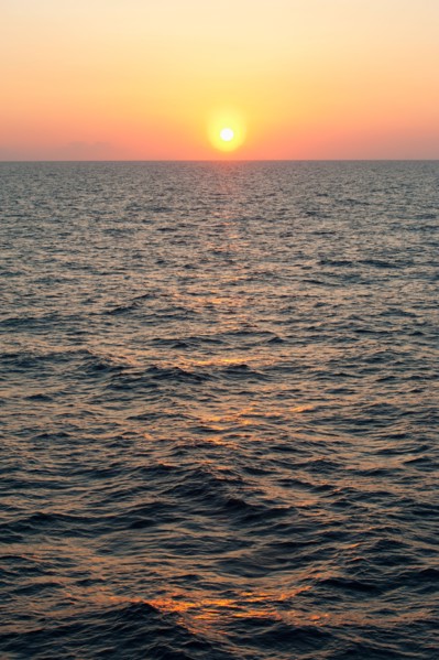 Aegean Sea horizon at sunset.