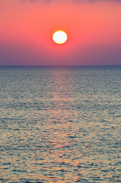 Aegean Sea horizon at sunset.