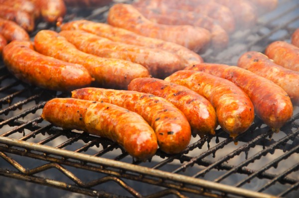 Sausages on barbeque.