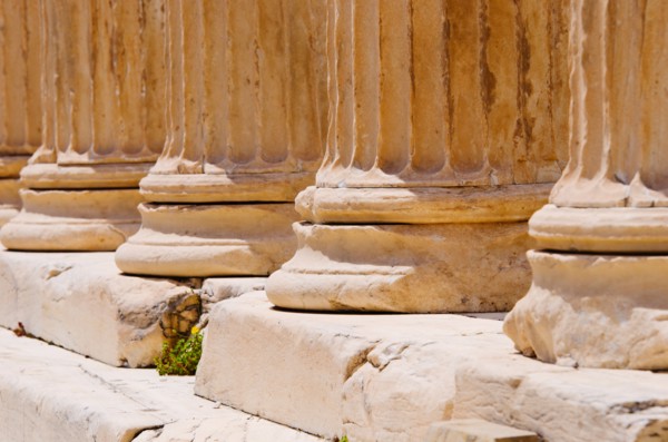 Greece, Athens, Acropolis, Doric columns of Propylaea.