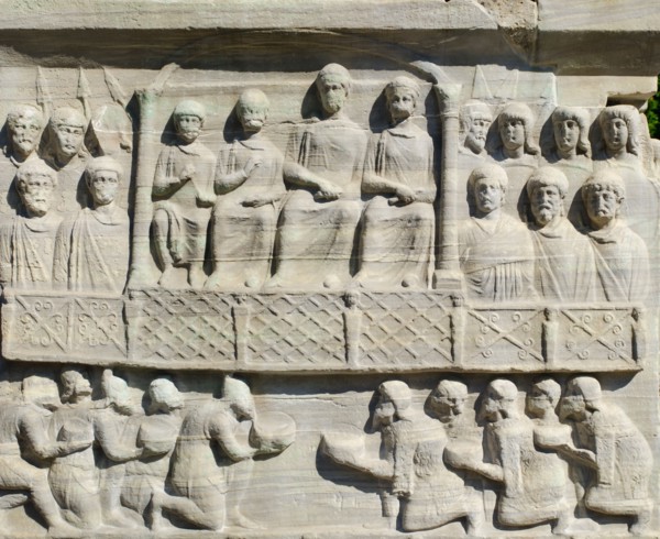 Turkey, Istanbul, Sultanahmet Mosque relief.