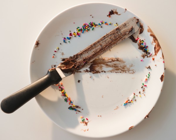 Close up of empty plate with rests of chocolate and sprinkles. Photo: Jamie Grill